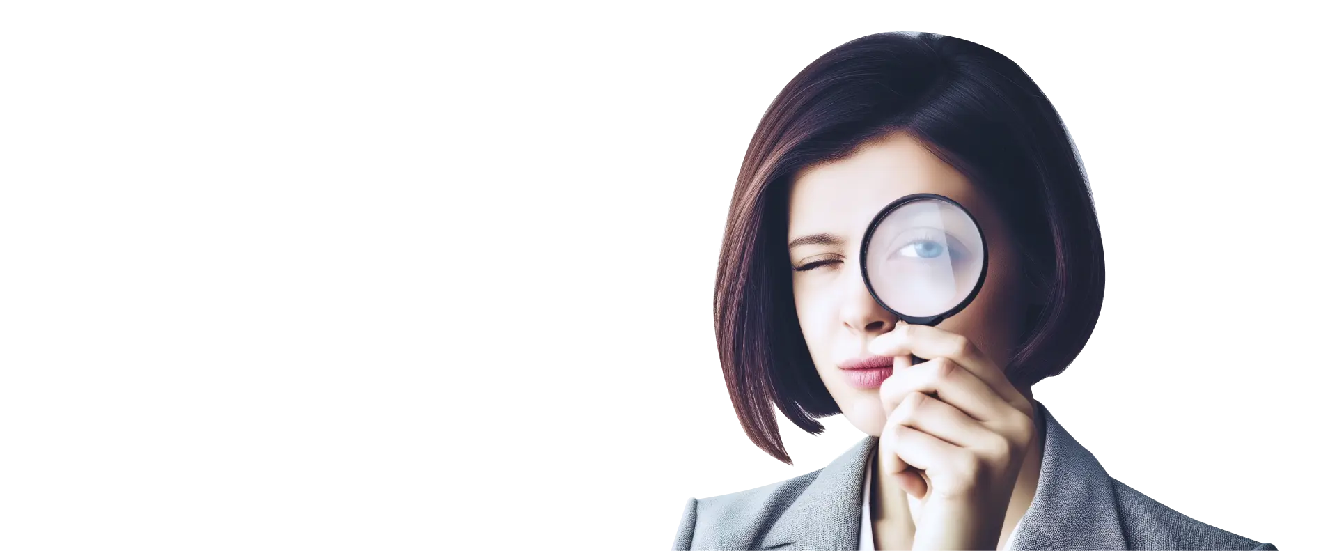 Compliance professional examining detail through a magnifying glass